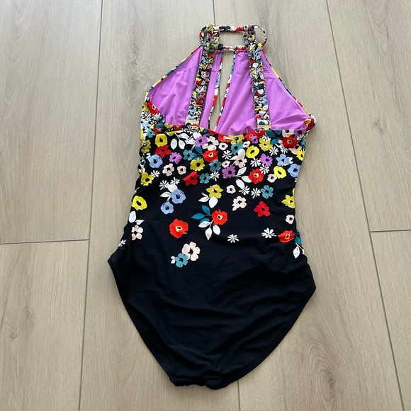 Anne Cole Women's Size 6 Ditsy Floral High-Neck One-Piece Swimsuit Black - Picture 10 of 10